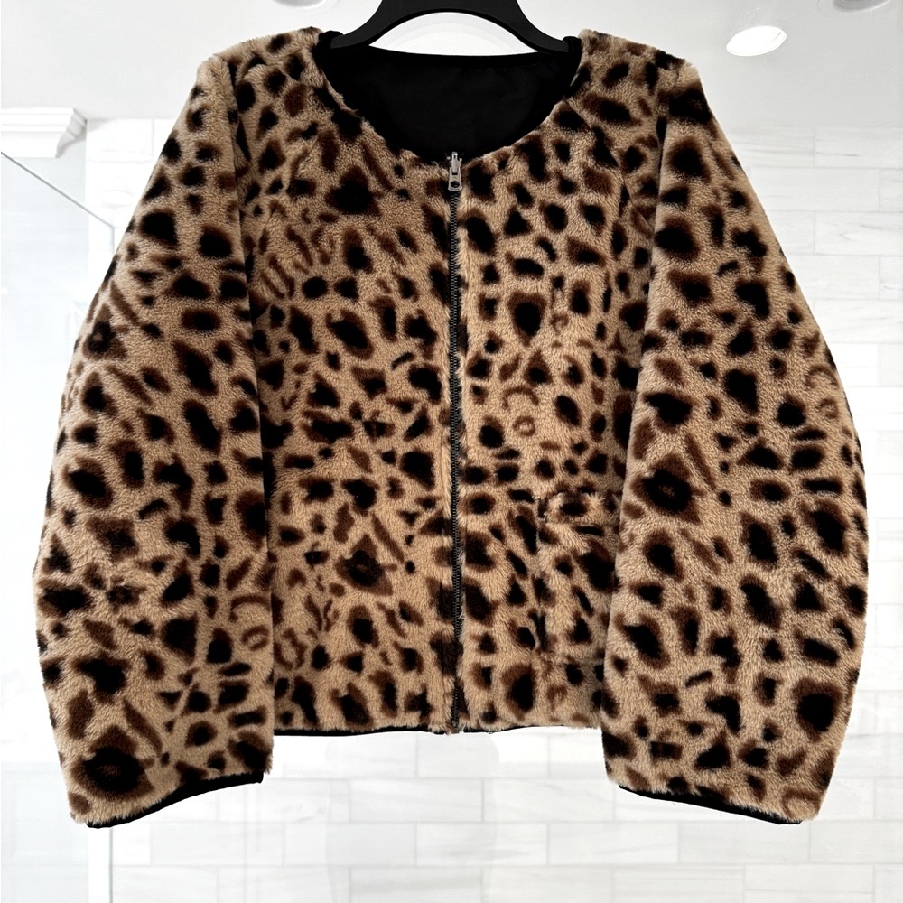 Leopard Print Faux Fur Jacket
